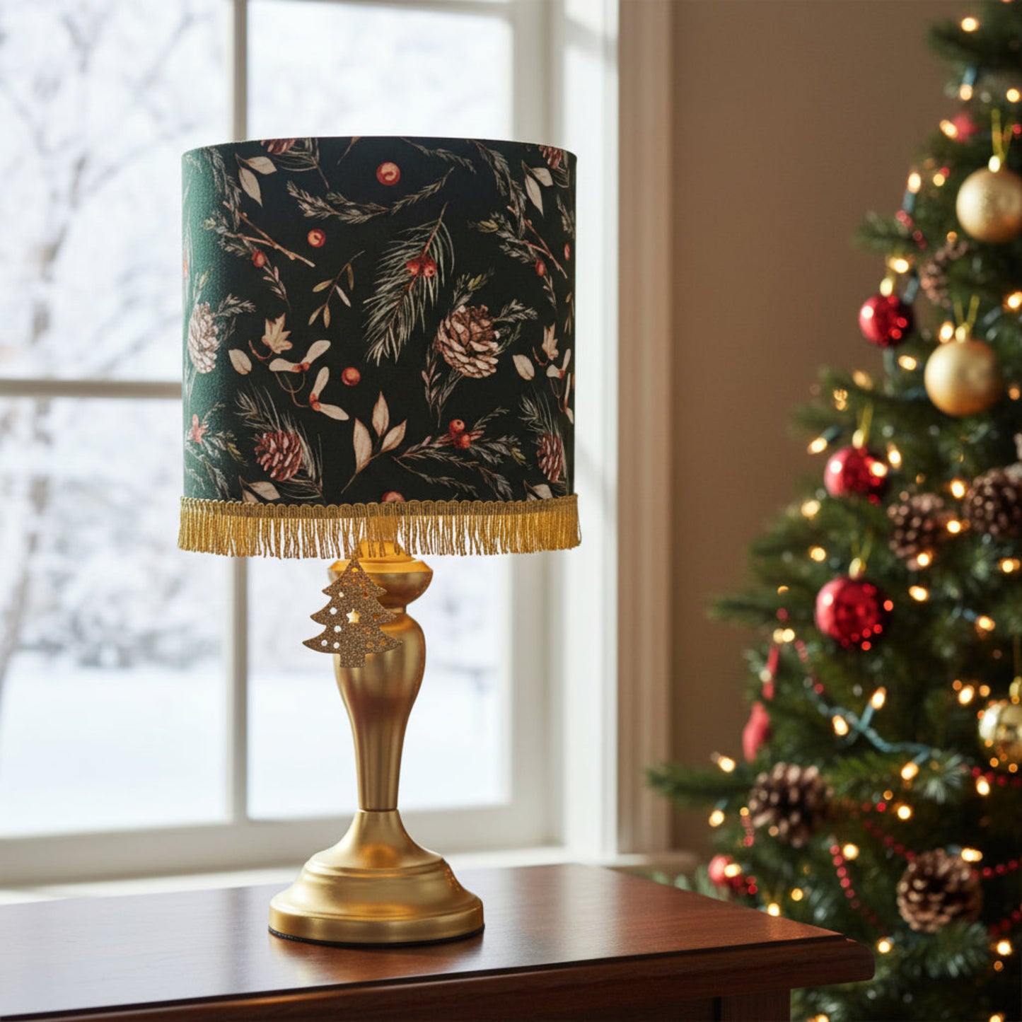Christmas Table Lampshade - Holly & Pine