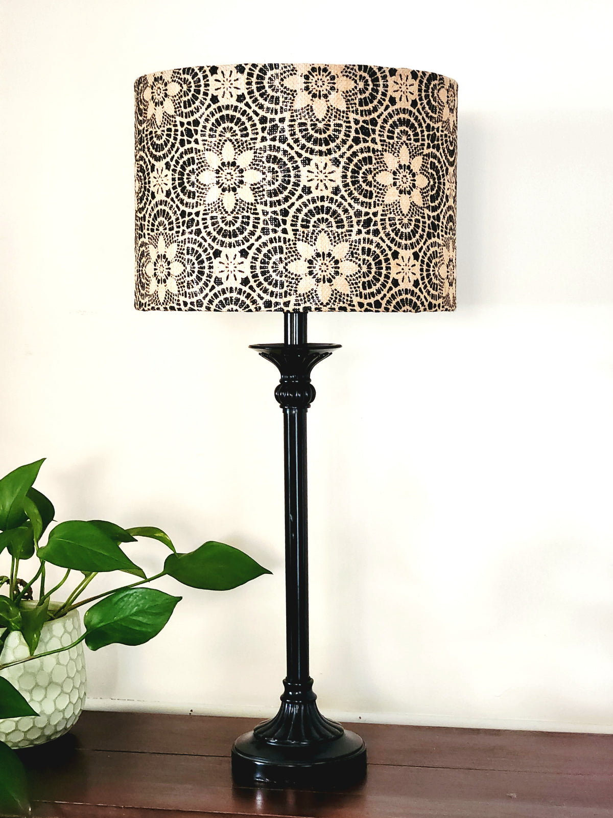Natural Hessian Floral Lampshade